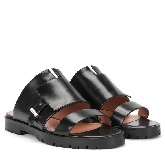 Hugo Boss | Shoes | Hugo Boss Sandal Pin Flat Black Leather Shoes ...